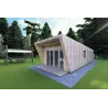 Maison mobile en bois VISION 1 SMALL "S" avec patio 4x11 44/100/30/40, façade côté droit couleur gris bois
