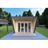 Maison mobile en bois VISION 1 SMALL "S" avec patio 4x11 44/100/30/40, vue frontale couleur anthracite