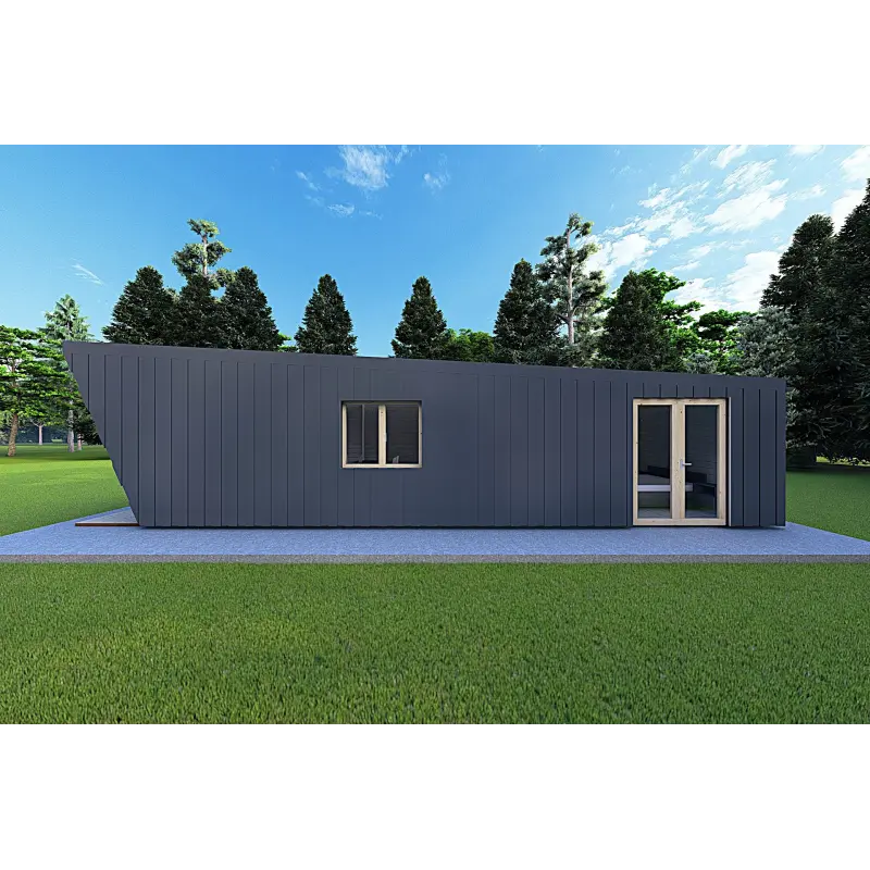 Maison mobile en bois VISION 1 SMALL "S" avec patio 4x11 44/100/30/40, côté droit couleur anthracite