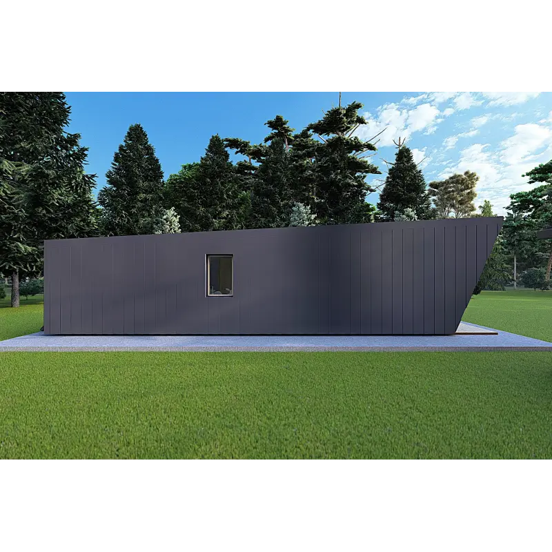 Maison mobile en bois VISION 1 SMALL "S" avec patio 4x11 44/100/30/40, côté gauche couleur anthracite
