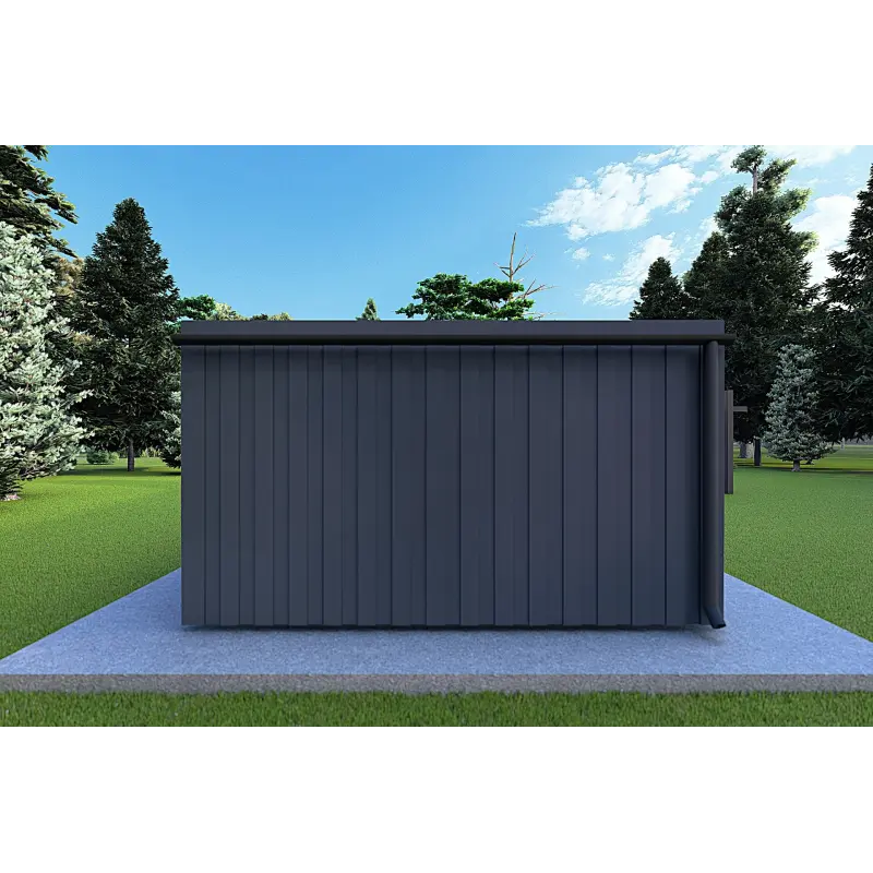 Maison mobile en bois VISION 1 SMALL "S" avec patio 4x11 44/100/30/40, vue arrière couleur anthracite