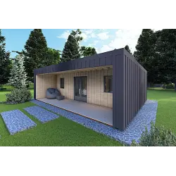 Bungalow moderne en bois​ VISION 2 avec patio 8x6 60/100/30/40 mm, façade côté droit couleur anthracite