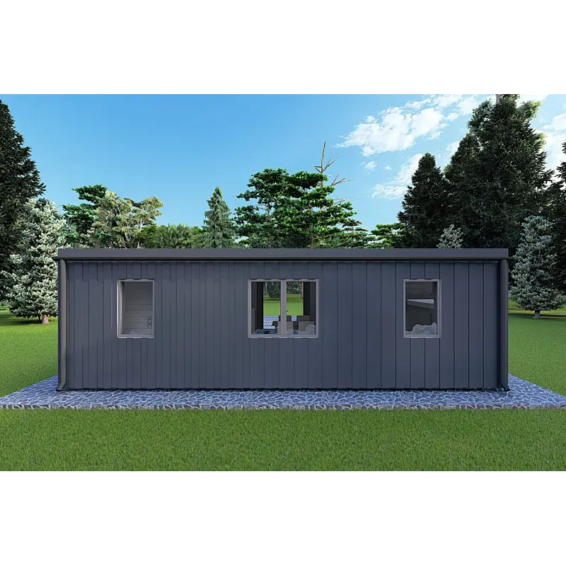 Bungalow moderne en bois​ VISION 2 avec patio 8x6 60/100/30/40 mm, vue arrière couleur anthracite