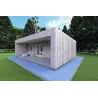 Bungalow moderne en bois​ VISION 2 avec patio 8x6 60/100/30/40 mm, façade côté droit couleur gris bois