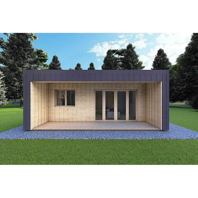 Mobil home VISION 2 CUBE "C" avec patio 7x8 44/100/30/40 mm, vue frontale couleur anthracite