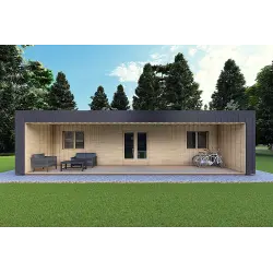 Bungalow moderne en bois​ VISION 3 avec patio 10x6 60/100/30/40 mm, vue frontale couleur anthracite
