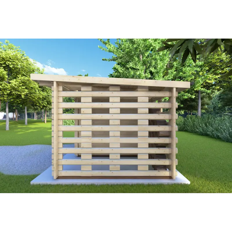 Remise en bois avec bûcher LISA 3×3. 44mm, côté droit