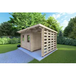 Remise en bois avec bûcher LISA 3×3. 44mm, façade côté droit