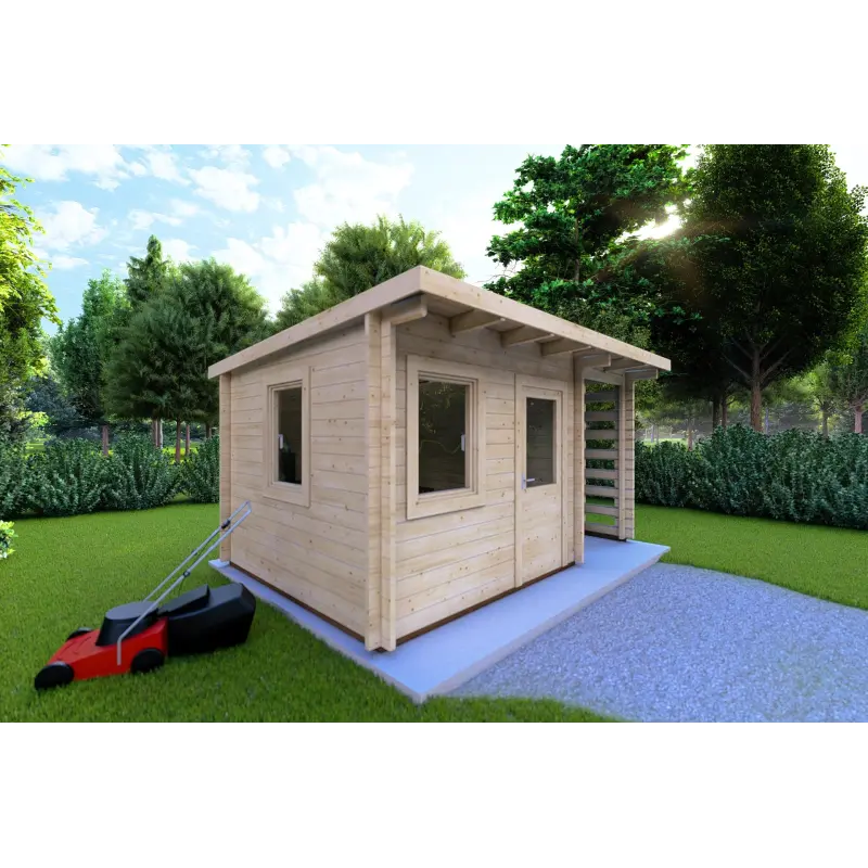 Remise en bois avec bûcher LISA 3×3. 44mm, façade côté gauche