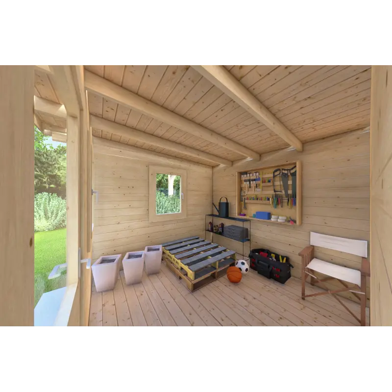 Remise en bois avec bûcher LISA 3×3. 44mm, intérieur