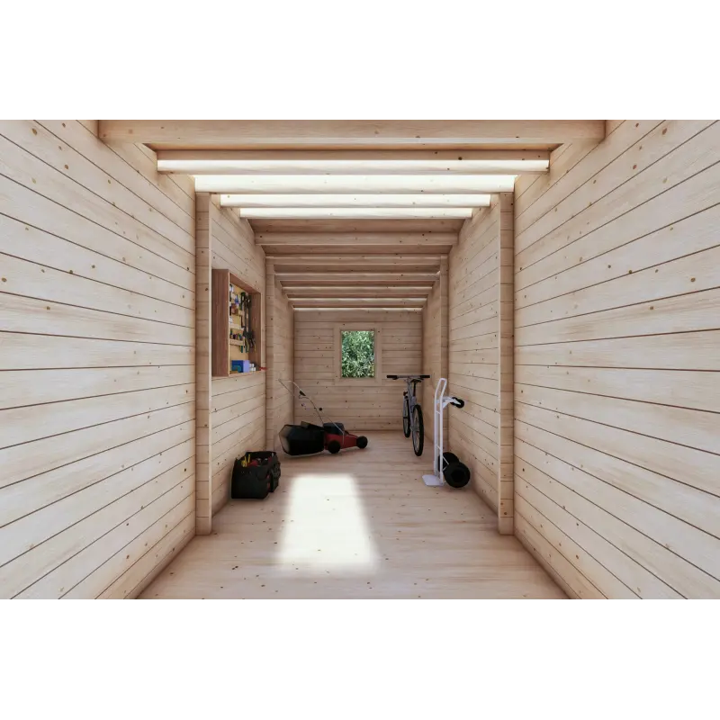 Auvent double en bois 9.4x6, 44mm, intérieur