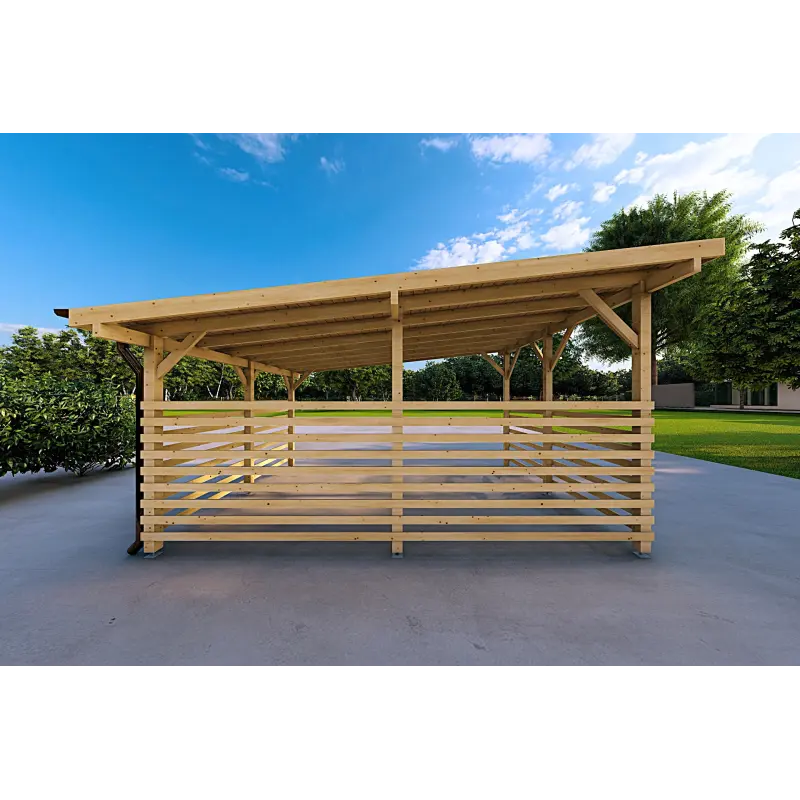 Carport en bois avec fermeture partielle 22 m², vue arrière