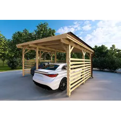 Carport en bois avec fermeture partielle 22 m², façade côté droit