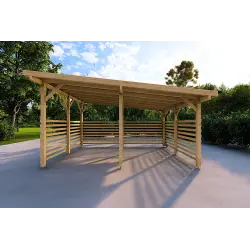 Carport en bois avec fermeture partielle 22 m², vue frontale