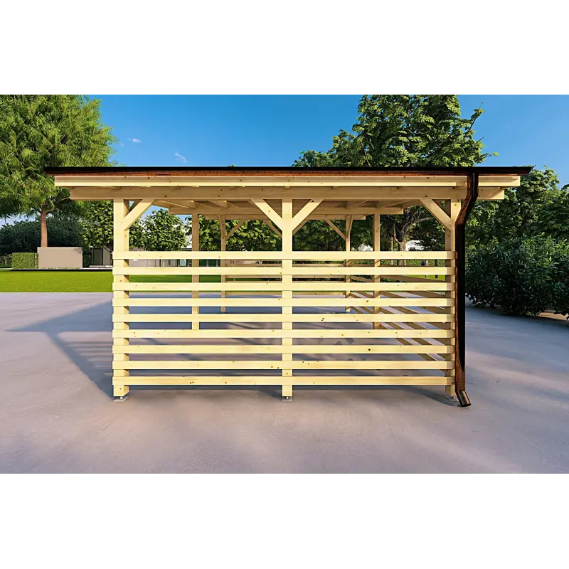 Carport en bois avec fermeture partielle 22 m², côté droit
