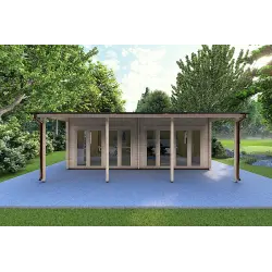 Bureau-Studio de jardin avec porche DENISE 7x5.2, 44mm, vue frontale