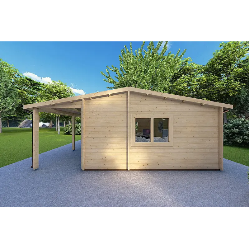 Bureau-Studio de jardin avec porche DENISE 7x5.2, 44mm, côté droit