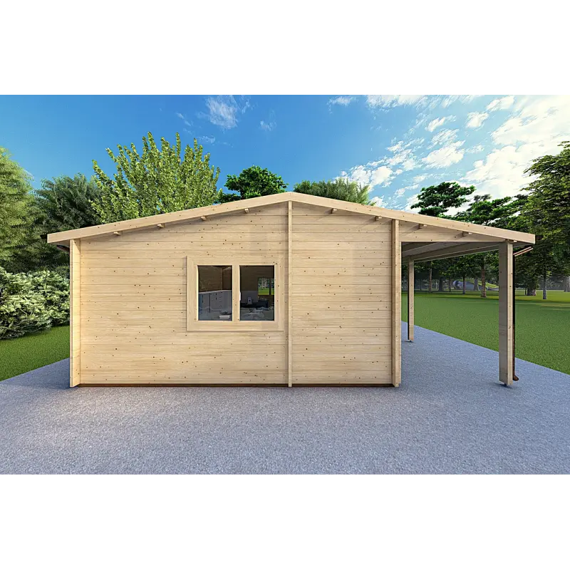 Bureau-Studio de jardin avec porche DENISE 7x5.2, 44mm, côté gauche