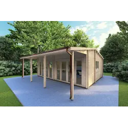 Bureau-Studio de jardin avec porche DENISE 7x5.2, 44mm, façade côté droit