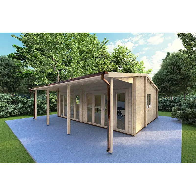 Bureau-Studio de jardin avec porche DENISE 7x5.2, 44mm, façade côté droit