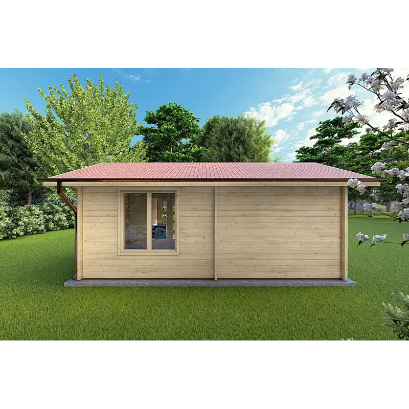 Abris de jardin en bois avec véranda et deux pièces SUSANNA 28 m², 44mm, côté gauche