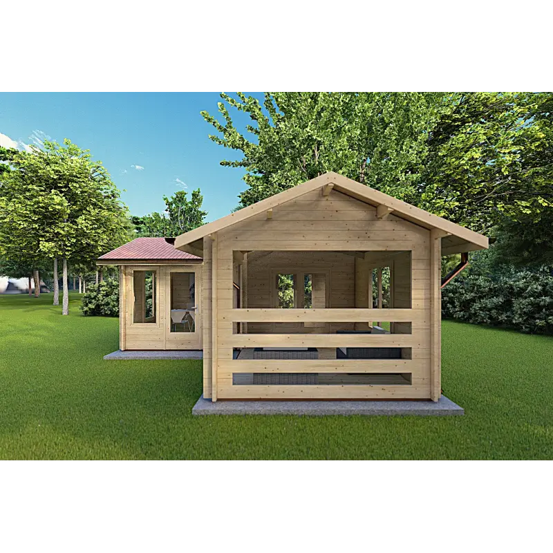 Abris de jardin en bois avec véranda et deux pièces SUSANNA 28 m², 44mm, côté droit