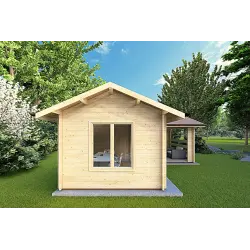 Abris de jardin en bois avec véranda et deux pièces SUSANNA 28 m², 44mm, vue frontale