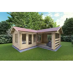 Abris de jardin en bois avec véranda et deux pièces SUSANNA 28 m², 44mm, façade côté droit