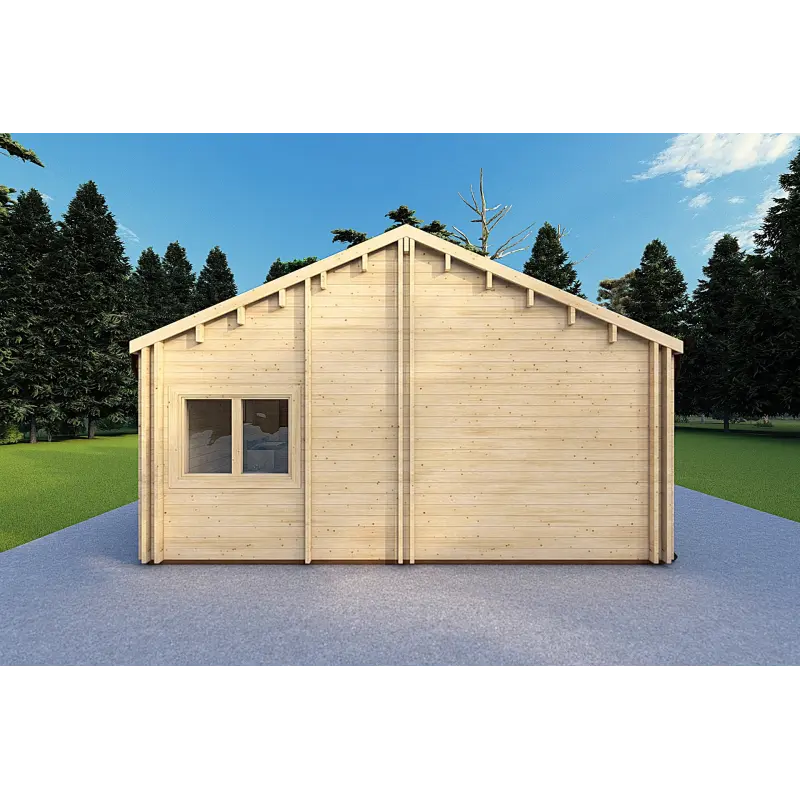 Maison en bois isolée AGNESE de plain-pied 14x6, 44/100/44mm, côté gauche