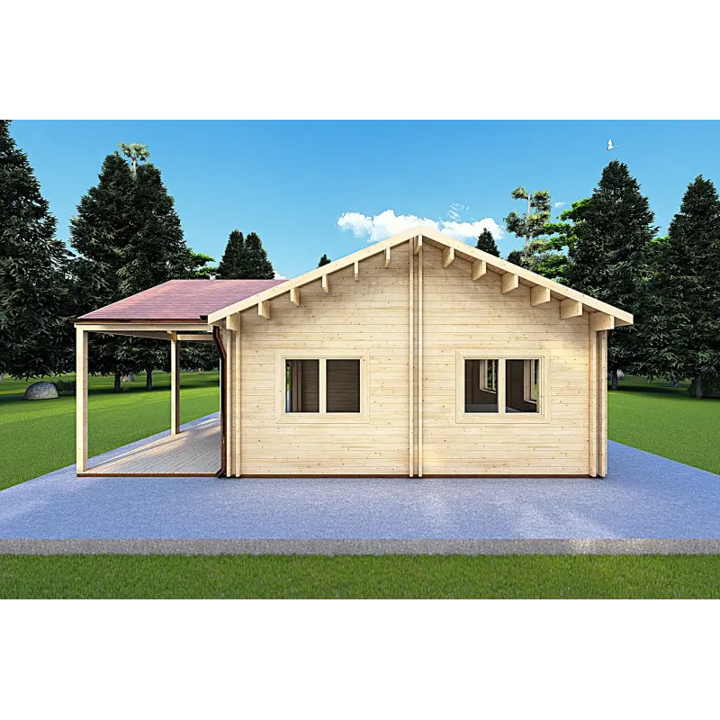 Maison en bois isolée AGNESE de plain-pied 14x6, 44/100/44mm, côté droit