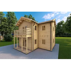Maison en bois GILDA 98 m², 44/100/44 mm, façade côté droit
