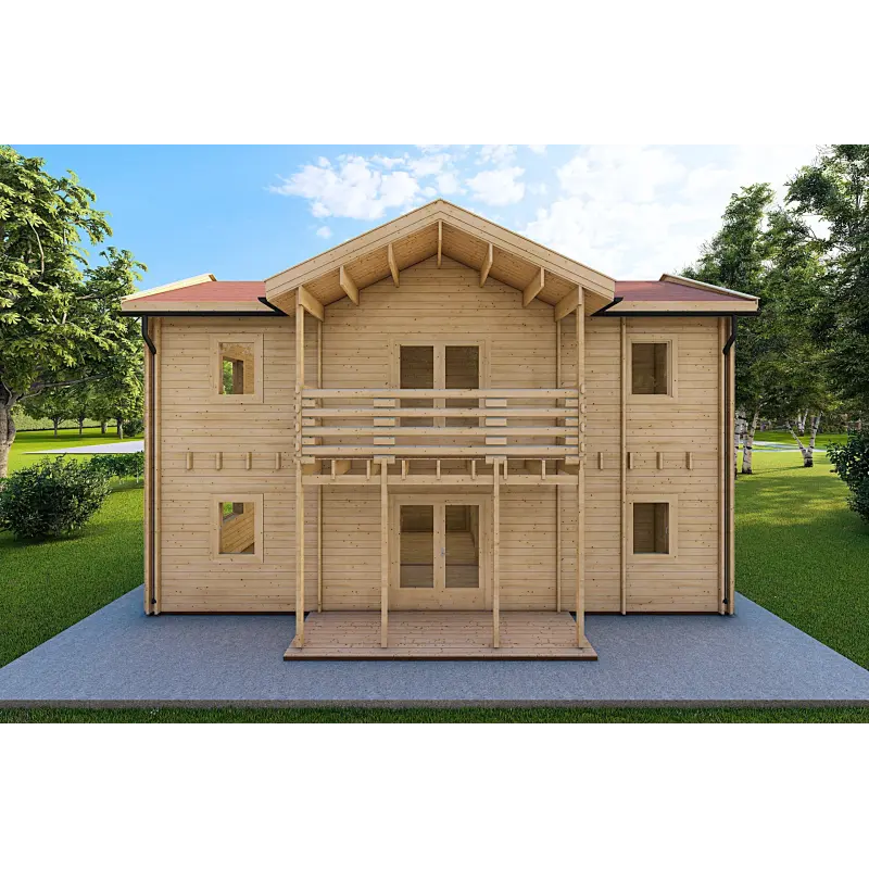 Maison en bois GILDA 98 m², 44/100/44 mm, vue arrière