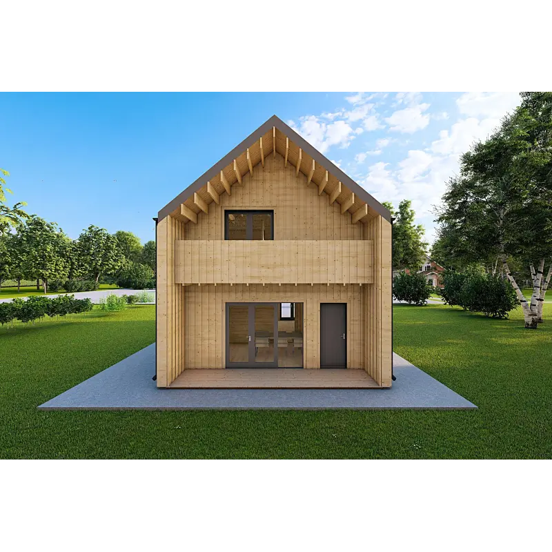 Maison habitables en bois avec bardage PENELOPE 12x6, 44/120/30/40 mm, vue arrière