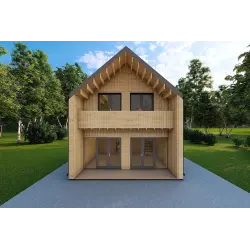 Maison habitables en bois avec bardage PENELOPE 12x6, 44/120/30/40 mm, vue frontale
