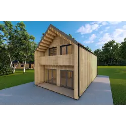 Maison habitables en bois avec bardage PENELOPE 12x6, 44/120/30/40 mm, façade côté droit
