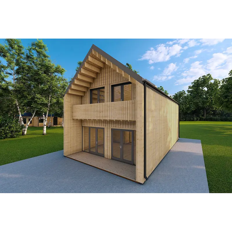 Maison habitables en bois avec bardage PENELOPE 12x6, 44/120/30/40 mm, façade côté droit