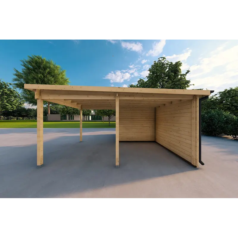 Carport en bois 25 m², 44mm, côté droit
