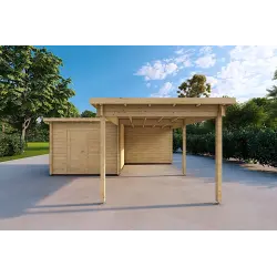 Carport en bois 25 m², 44mm, vue frontale