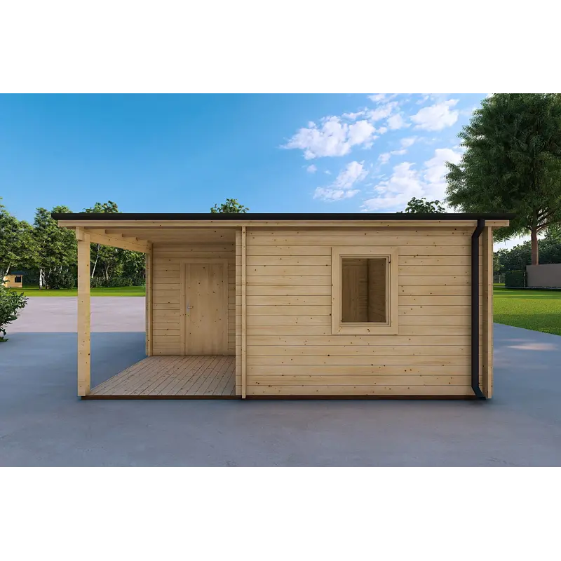 Garage en bois avec porche et remise 5.2x5.7, 44mm, vue arrière