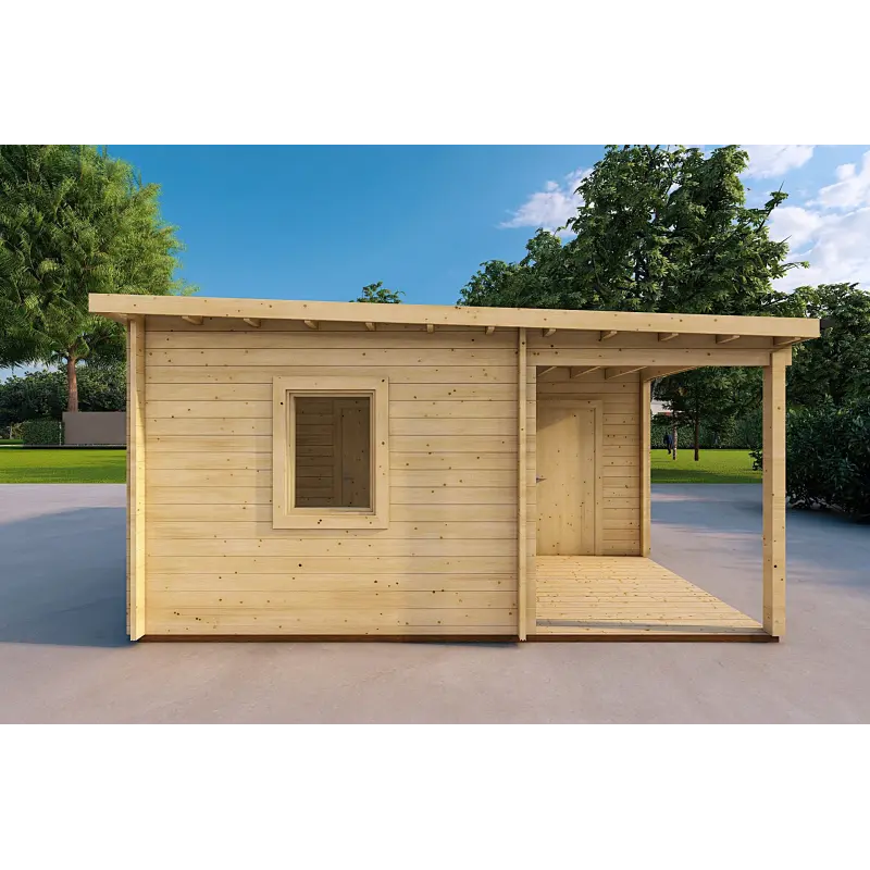 Garage en bois avec porche et remise 5.2x5.7, 44mm, côté droit