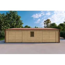 Garage double en bois indépendant avec remise 9.6x6.4, 44/100/40 mm Cladding, vue frontale