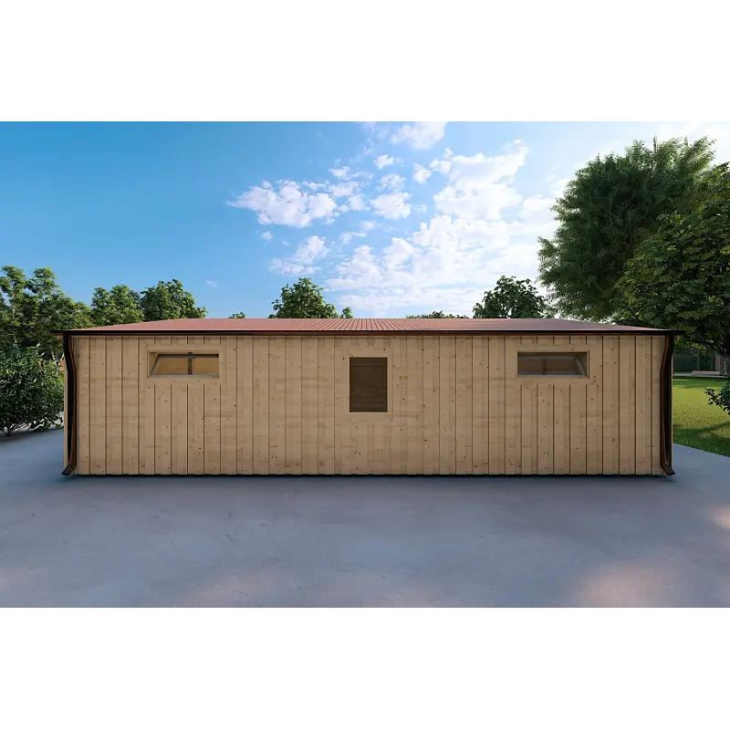 Garage double en bois indépendant avec remise 9.6x6.4, 44/100/40 mm Cladding, vue arrière