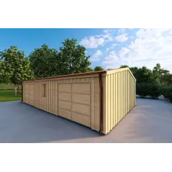Garage double en bois indépendant avec remise 9.6x6.4, 44/100/40 mm Cladding, façade côté droit