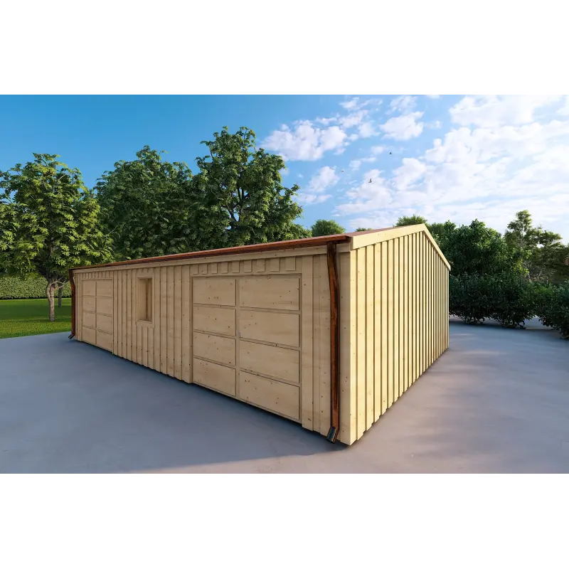 Garage double en bois indépendant avec remise 9.6x6.4, 44/100/40 mm Cladding, façade côté droit