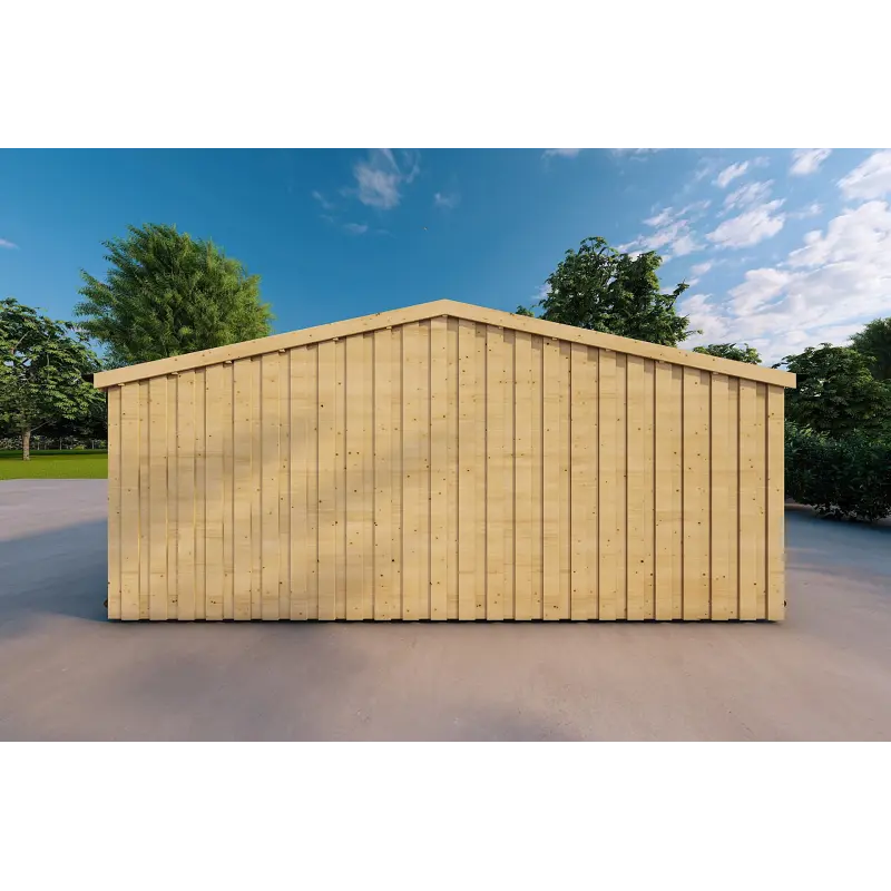 Garage double en bois indépendant avec remise 9.6x6.4, 44/100/40 mm Cladding, côté droit