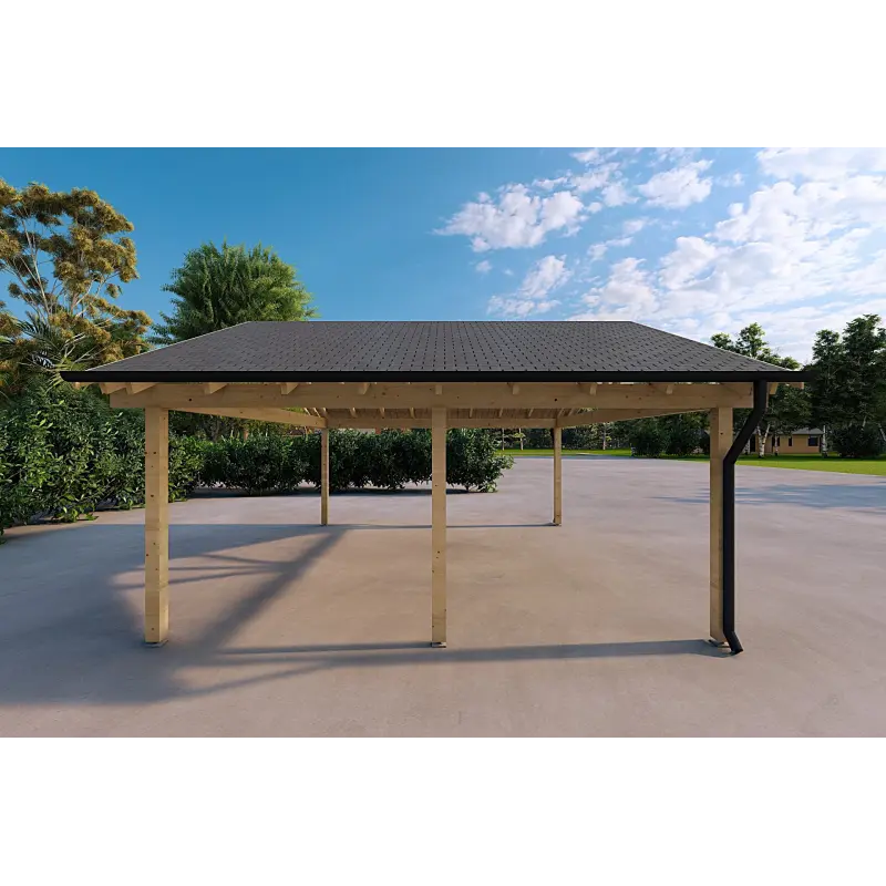 Carport double en bois 25 m², côté gauche