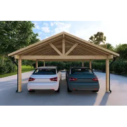 Carport double en bois 25 m², vue frontale