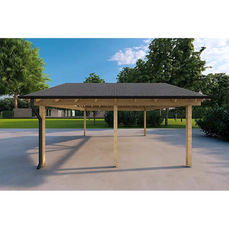 Carport double en bois 25 m², côté droit