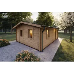 Chalet en bois DALIA 5x7 44mm, façade côté droit, modèle bois naturel
