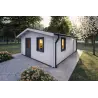 Chalet en bois DALIA 5x7 44mm, façade côté droit, modèle blanc
